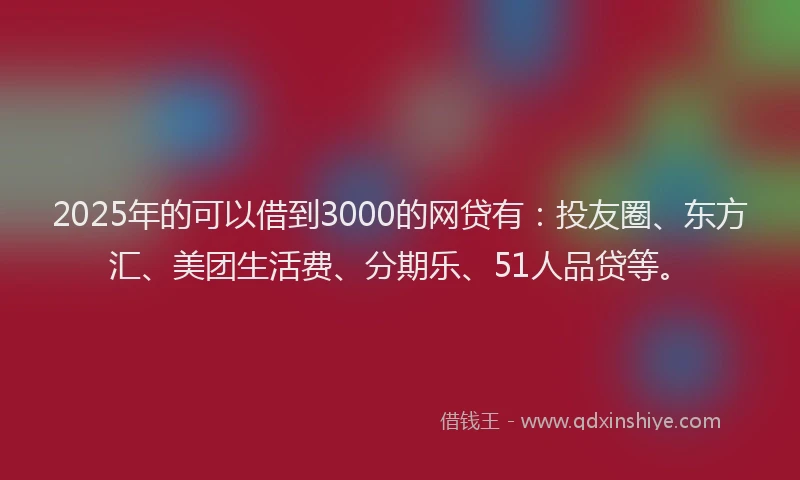 2025年的可以借到3000的网贷有：投友圈、东方汇、美团生活费、分期乐、51人品贷等。