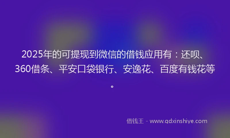 2025年的可提现到微信的借钱应用有：还呗、360借条、平安口袋银行、安逸花、百度有钱花等。