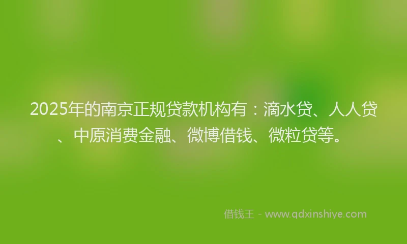 2025年的南京正规贷款机构有：滴水贷、人人贷、中原消费金融、微博借钱、微粒贷等。