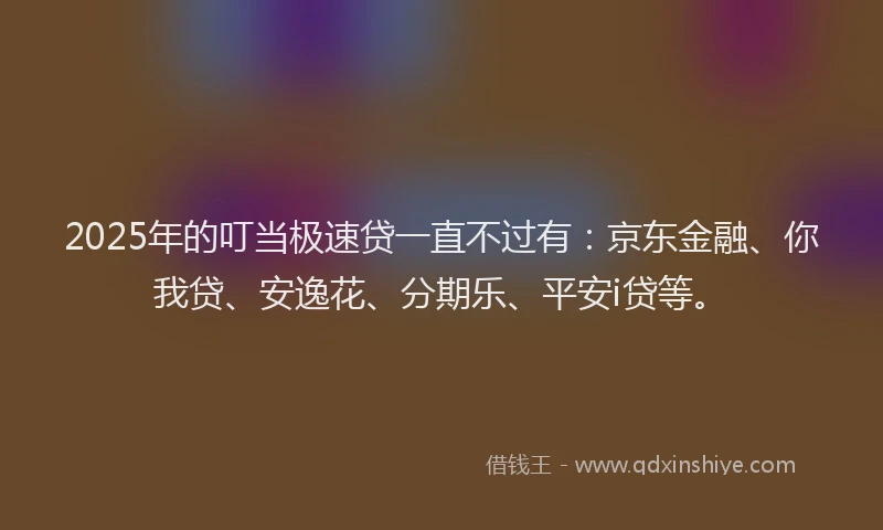 2025年的叮当极速贷一直不过有：京东金融、你我贷、安逸花、分期乐、平安i贷等。