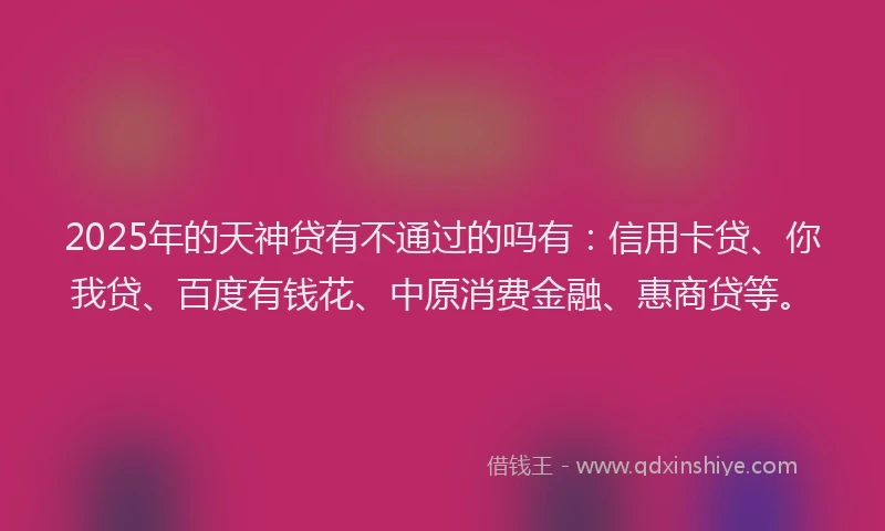 2025年的天神贷有不通过的吗有：信用卡贷、你我贷、百度有钱花、中原消费金融、惠商贷等。