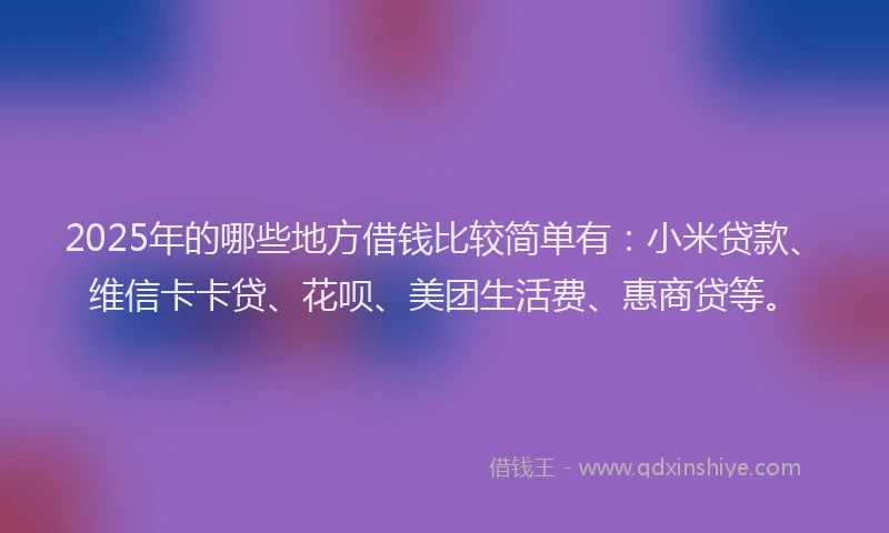 2025年的哪些地方借钱比较简单有：小米贷款、维信卡卡贷、花呗、美团生活费、惠商贷等。