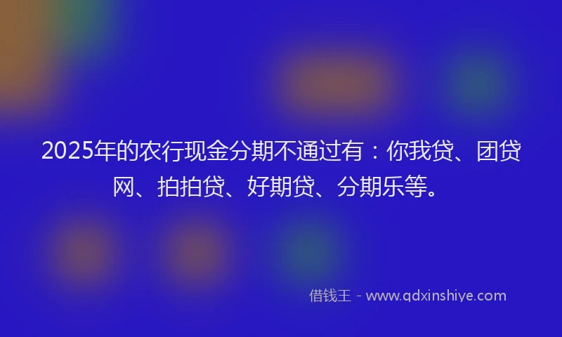 2025年的农行现金分期不通过有：你我贷、团贷网、拍拍贷、好期贷、分期乐等。