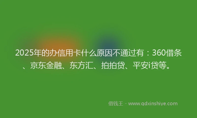 2025年的办信用卡什么原因不通过有：360借条、京东金融、东方汇、拍拍贷、平安i贷等。