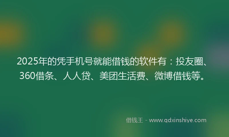 2025年的凭手机号就能借钱的软件有：投友圈、360借条、人人贷、美团生活费、微博借钱等。