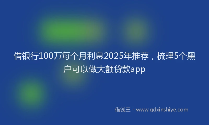 借银行100万每个月利息2025年推荐，梳理5个黑户可以做大额贷款app