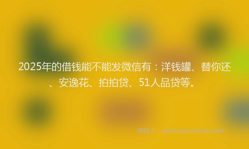 2025年的借钱能不能发微信有：洋钱罐、替你还、安逸花、拍拍贷、51人品贷等。