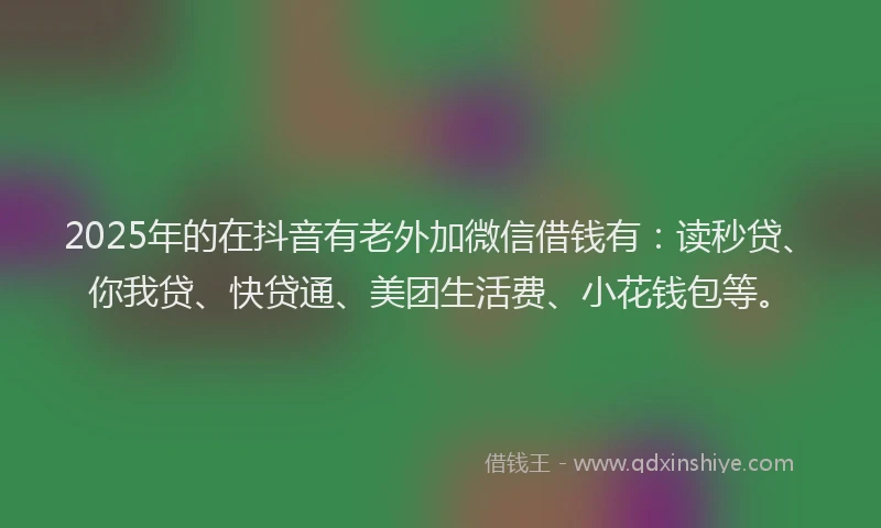 2025年的在抖音有老外加微信借钱有：读秒贷、你我贷、快贷通、美团生活费、小花钱包等。