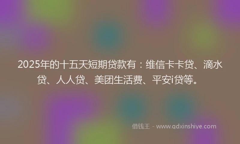 2025年的十五天短期贷款有：维信卡卡贷、滴水贷、人人贷、美团生活费、平安i贷等。