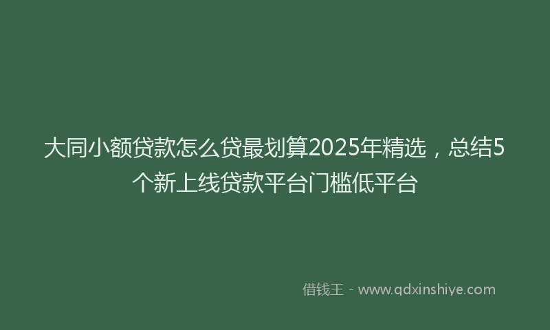 大同小额贷款怎么贷最划算2025年精选，总结5个新上线贷款平台门槛低平台