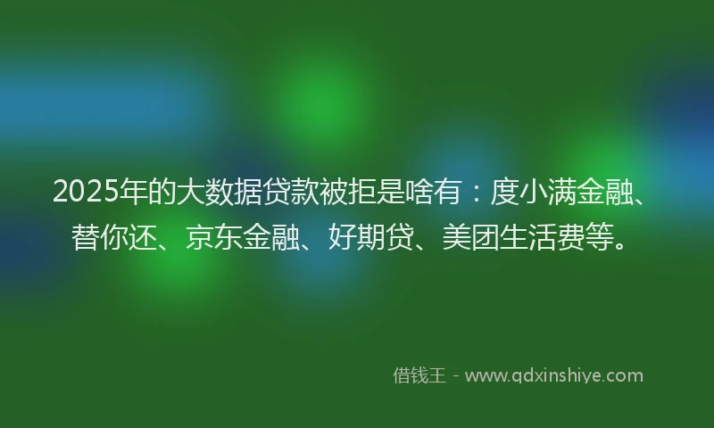 2025年的大数据贷款被拒是啥有：度小满金融、替你还、京东金融、好期贷、美团生活费等。