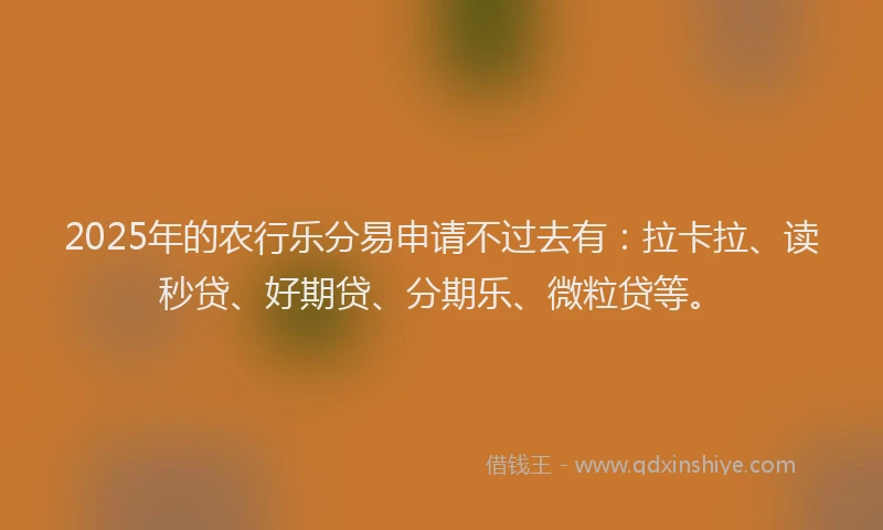 2025年的农行乐分易申请不过去有：拉卡拉、读秒贷、好期贷、分期乐、微粒贷等。