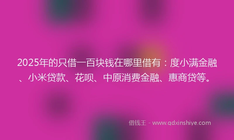 2025年的只借一百块钱在哪里借有：度小满金融、小米贷款、花呗、中原消费金融、惠商贷等。