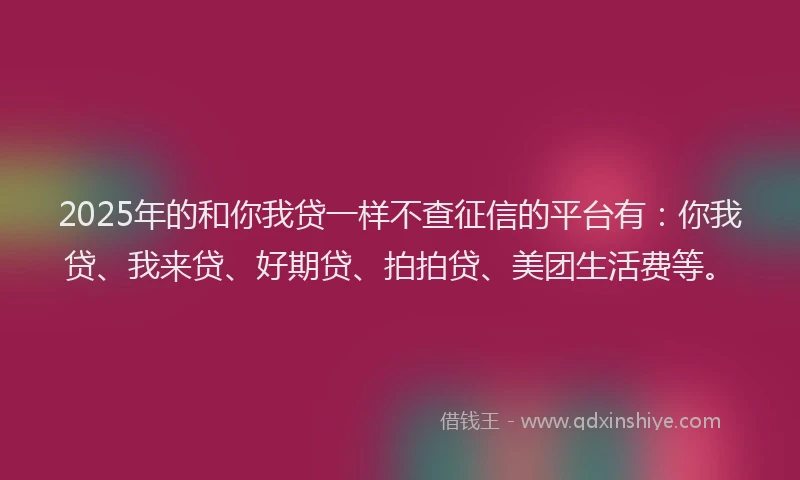 2025年的和你我贷一样不查征信的平台有：你我贷、我来贷、好期贷、拍拍贷、美团生活费等。