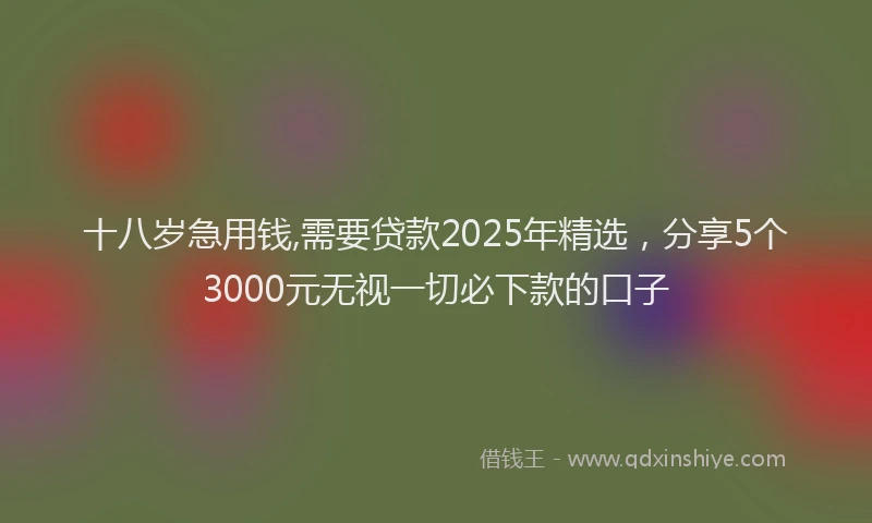 十八岁急用钱,需要贷款2025年精选，分享5个3000元无视一切必下款的口子