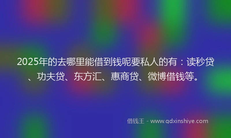 2025年的去哪里能借到钱呢要私人的有：读秒贷、功夫贷、东方汇、惠商贷、微博借钱等。