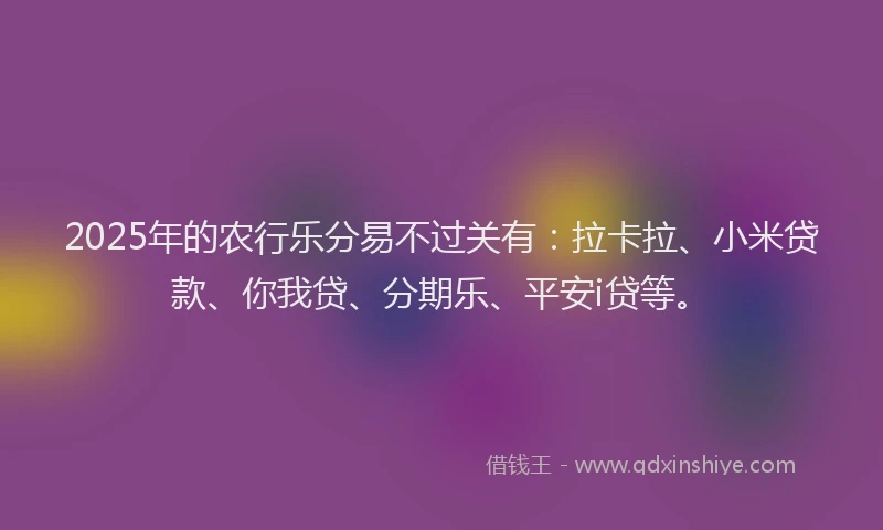 2025年的农行乐分易不过关有：拉卡拉、小米贷款、你我贷、分期乐、平安i贷等。