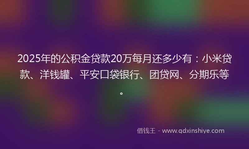 2025年的公积金贷款20万每月还多少有：小米贷款、洋钱罐、平安口袋银行、团贷网、分期乐等。