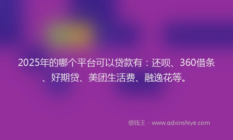 2025年的哪个平台可以贷款有：还呗、360借条、好期贷、美团生活费、融逸花等。
