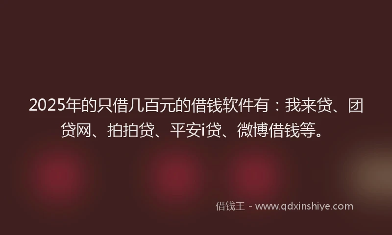 2025年的只借几百元的借钱软件有：我来贷、团贷网、拍拍贷、平安i贷、微博借钱等。