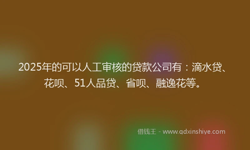 2025年的可以人工审核的贷款公司有：滴水贷、花呗、51人品贷、省呗、融逸花等。