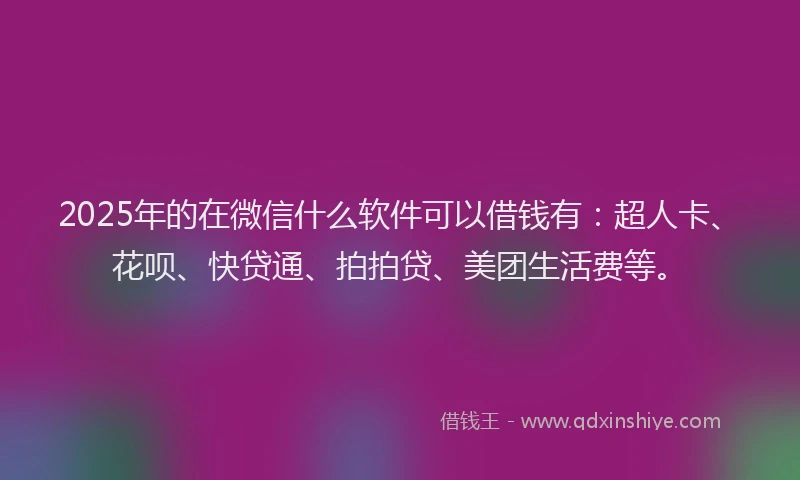 2025年的在微信什么软件可以借钱有：超人卡、花呗、快贷通、拍拍贷、美团生活费等。