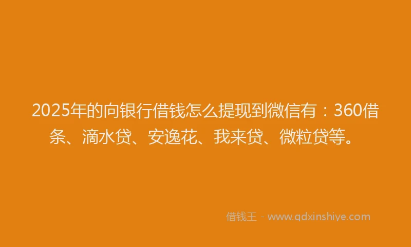 2025年的向银行借钱怎么提现到微信有：360借条、滴水贷、安逸花、我来贷、微粒贷等。