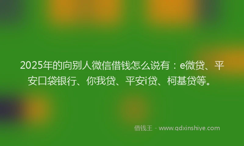 2025年的向别人微信借钱怎么说有：e微贷、平安口袋银行、你我贷、平安i贷、柯基贷等。