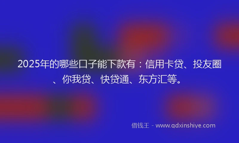 2025年的哪些口子能下款有：信用卡贷、投友圈、你我贷、快贷通、东方汇等。