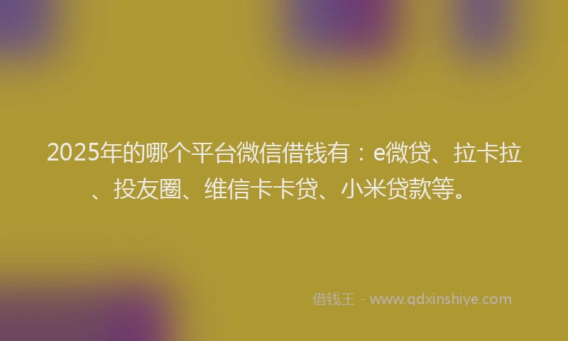 2025年的哪个平台微信借钱有：e微贷、拉卡拉、投友圈、维信卡卡贷、小米贷款等。