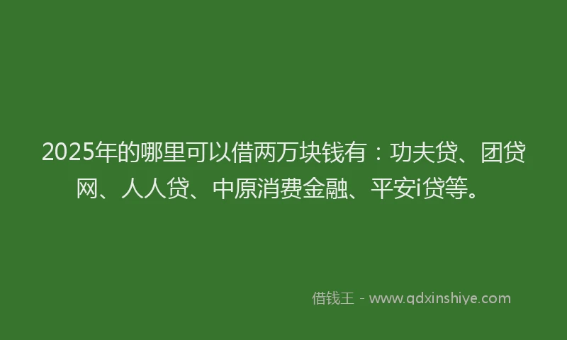 2025年的哪里可以借两万块钱有：功夫贷、团贷网、人人贷、中原消费金融、平安i贷等。