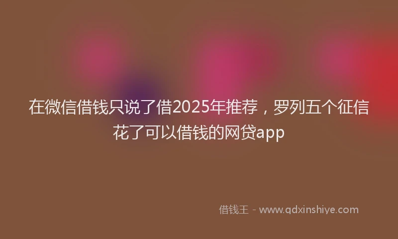 在微信借钱只说了借2025年推荐，罗列五个征信花了可以借钱的网贷app