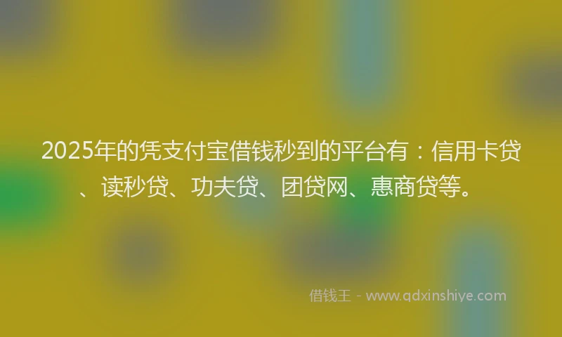 2025年的凭支付宝借钱秒到的平台有：信用卡贷、读秒贷、功夫贷、团贷网、惠商贷等。