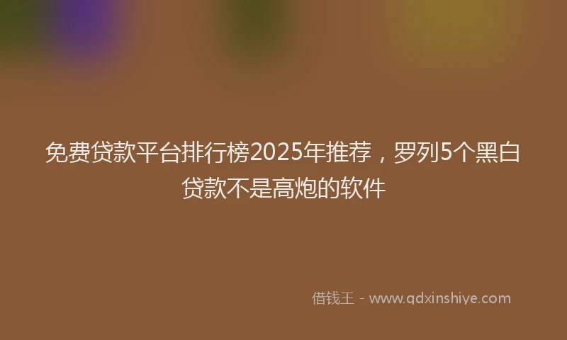 免费贷款平台排行榜2025年推荐，罗列5个黑白贷款不是高炮的软件
