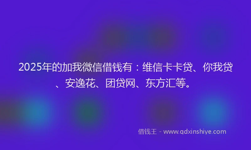 2025年的加我微信借钱有：维信卡卡贷、你我贷、安逸花、团贷网、东方汇等。