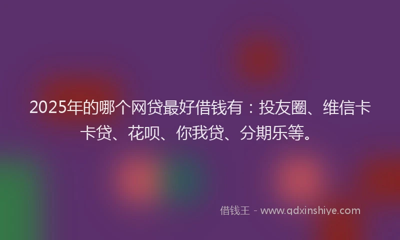 2025年的哪个网贷最好借钱有：投友圈、维信卡卡贷、花呗、你我贷、分期乐等。