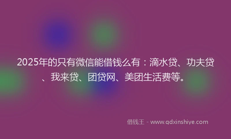 2025年的只有微信能借钱么有：滴水贷、功夫贷、我来贷、团贷网、美团生活费等。