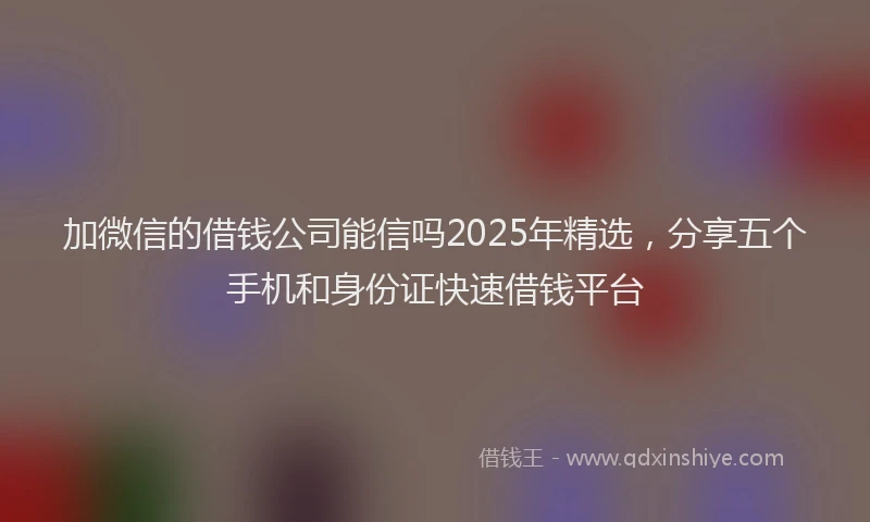 加微信的借钱公司能信吗2025年精选，分享五个手机和身份证快速借钱平台