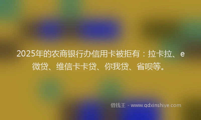 2025年的农商银行办信用卡被拒有：拉卡拉、e微贷、维信卡卡贷、你我贷、省呗等。