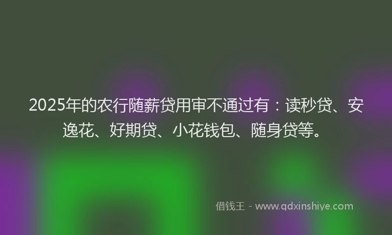 2025年的农行随薪贷用审不通过有：读秒贷、安逸花、好期贷、小花钱包、随身贷等。