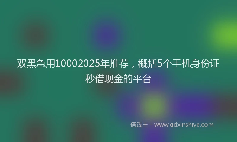 双黑急用10002025年推荐，概括5个手机身份证秒借现金的平台