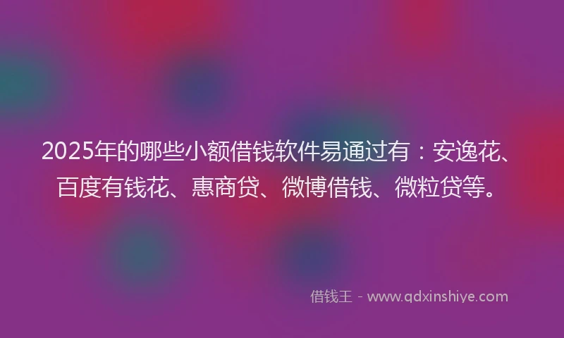 2025年的哪些小额借钱软件易通过有：安逸花、百度有钱花、惠商贷、微博借钱、微粒贷等。
