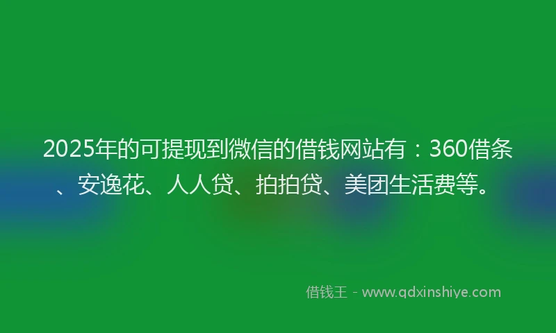 2025年的可提现到微信的借钱网站有：360借条、安逸花、人人贷、拍拍贷、美团生活费等。