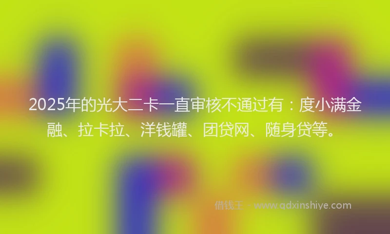 2025年的光大二卡一直审核不通过有：度小满金融、拉卡拉、洋钱罐、团贷网、随身贷等。