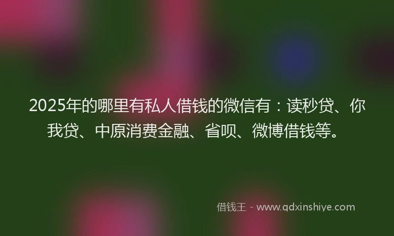 2025年的哪里有私人借钱的微信有：读秒贷、你我贷、中原消费金融、省呗、微博借钱等。