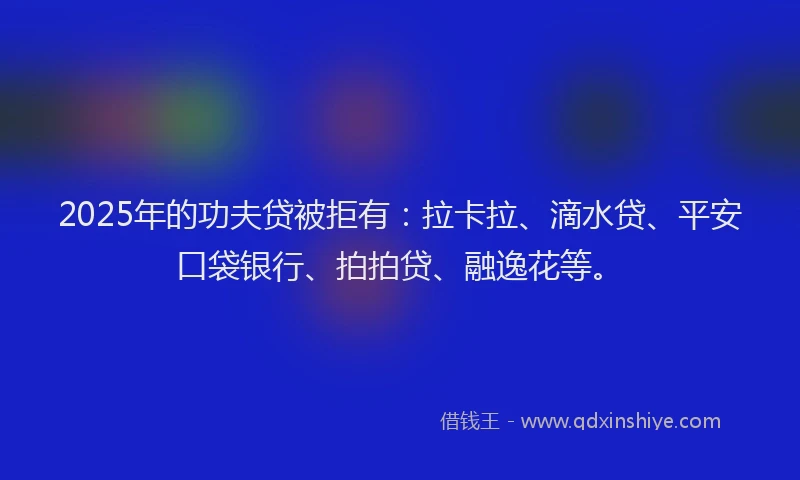 2025年的功夫贷被拒有：拉卡拉、滴水贷、平安口袋银行、拍拍贷、融逸花等。