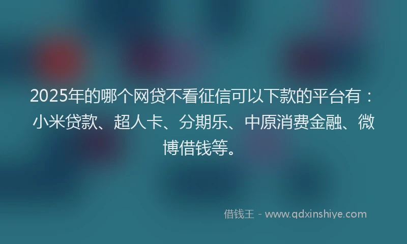 2025年的哪个网贷不看征信可以下款的平台有：小米贷款、超人卡、分期乐、中原消费金融、微博借钱等。