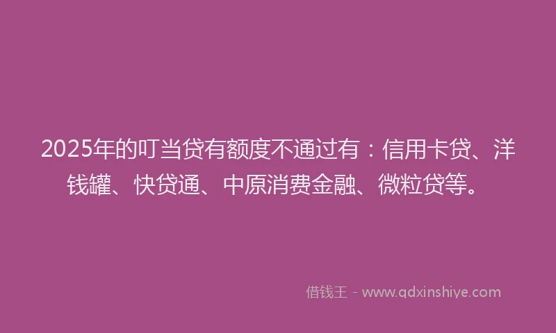 2025年的叮当贷有额度不通过有：信用卡贷、洋钱罐、快贷通、中原消费金融、微粒贷等。