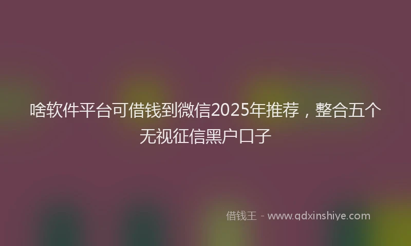 啥软件平台可借钱到微信2025年推荐，整合五个无视征信黑户口子
