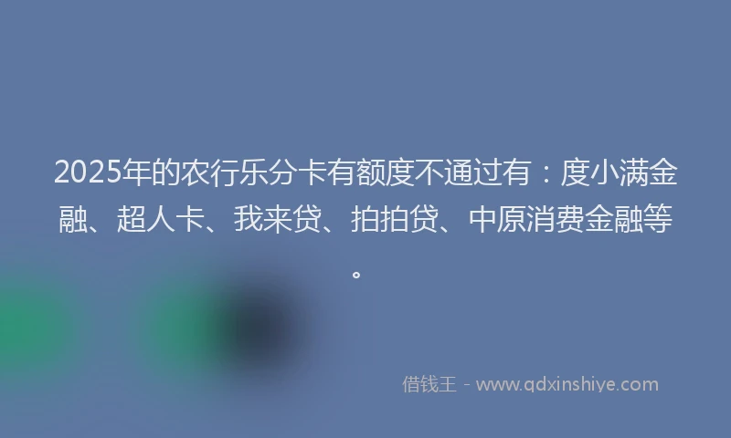 2025年的农行乐分卡有额度不通过有：度小满金融、超人卡、我来贷、拍拍贷、中原消费金融等。
